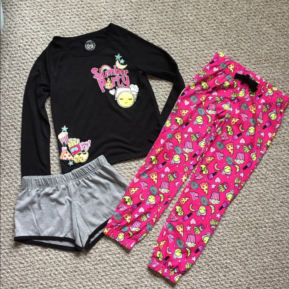 Girls Pajama Set Slumber Party Top Shorts &‎ Pants 3 Piece Outfit Size 5/6 NWT